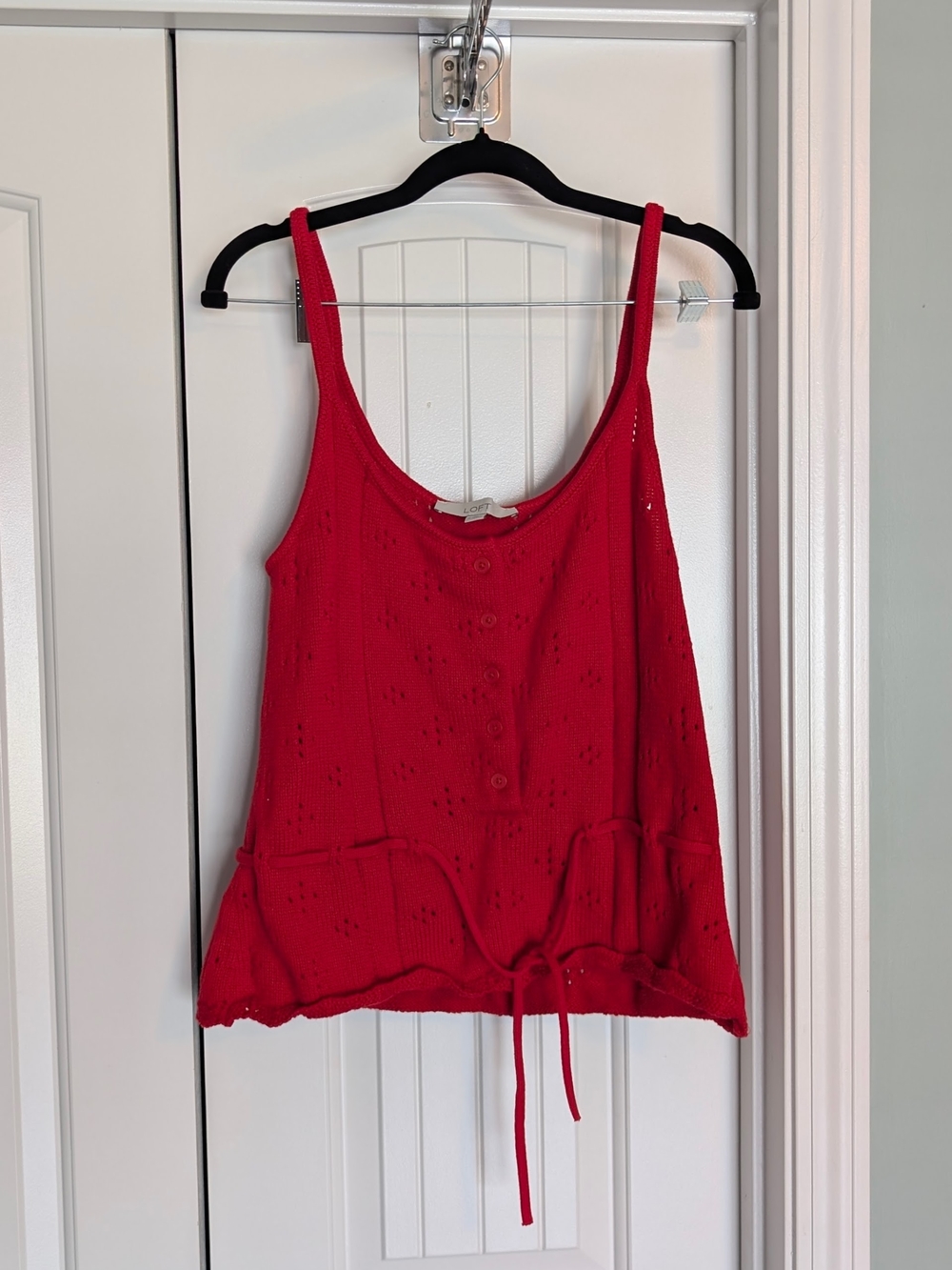 LOFT Red Knit Button-Front Tank with Drawstring NWOT